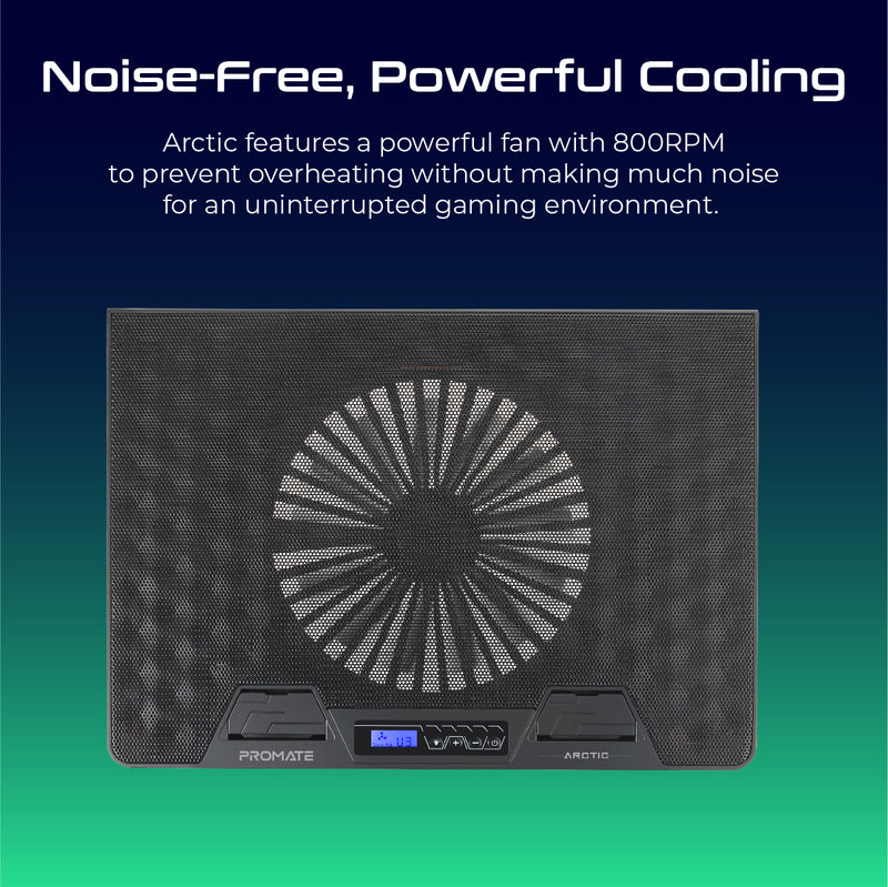 Vertux Arctic Portable Height Adjustable RGB Gaming Cooling Pad, Foldable 17 Inch Laptop Cooler Fan Stand, Small LCD Screen, Dual USB Port, Built-In Controls & Smart LED, Black Vertux Arctic Portable Height Adjustable RGB Gaming Cooling Pad, Foldable 17 Inch Laptop Cooler Fan Stand, Small LCD Screen, Dual USB Port, Built-In Controls & Smart LED, Black